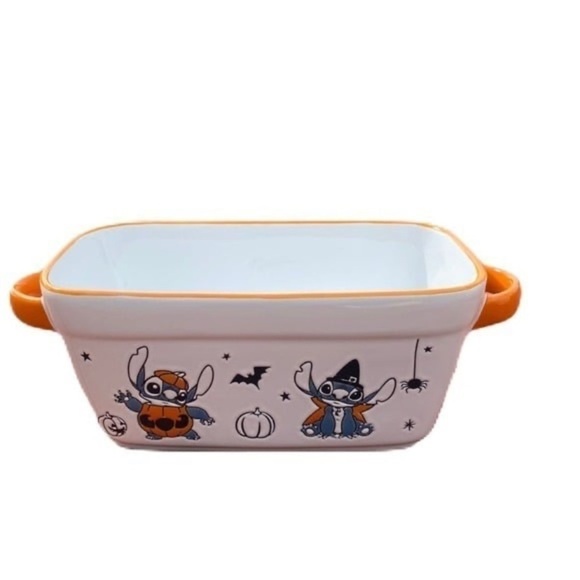 Disney Stitch Halloween Baking Pan Loaf Bread NEW Ceramic Pumpkin Witch - Picture 1 of 6